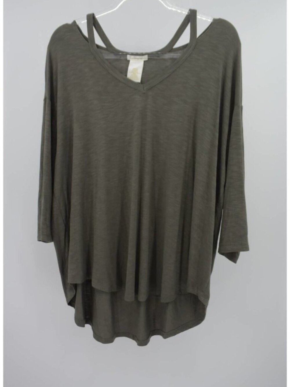 Women's Olive Green Stretch Knit 3/4 Sleeve Tunic Top